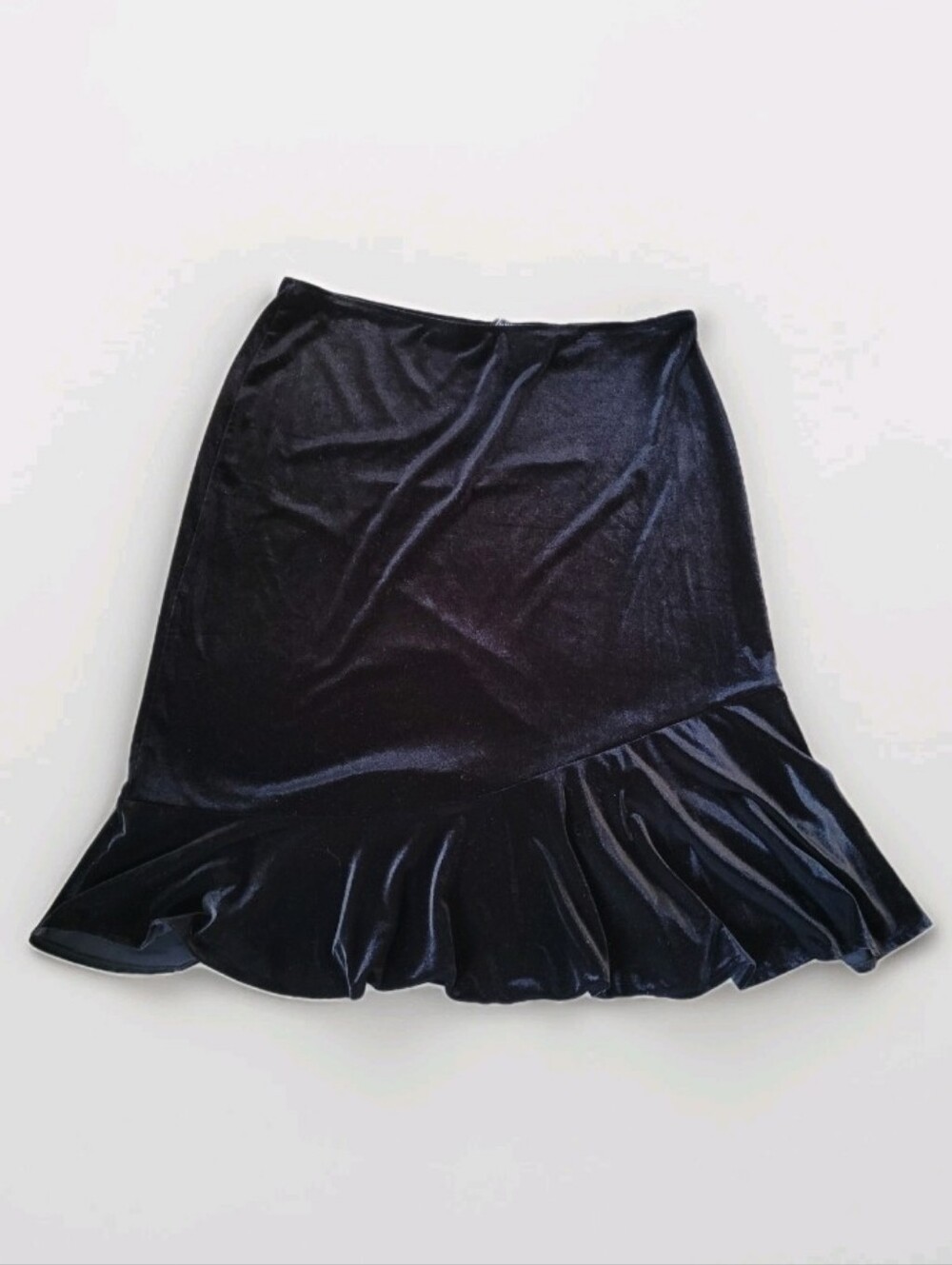 Vintage New York Co Stretch Black Velvet Skirt XL Ruffle Hem Whimsy Goth Glam